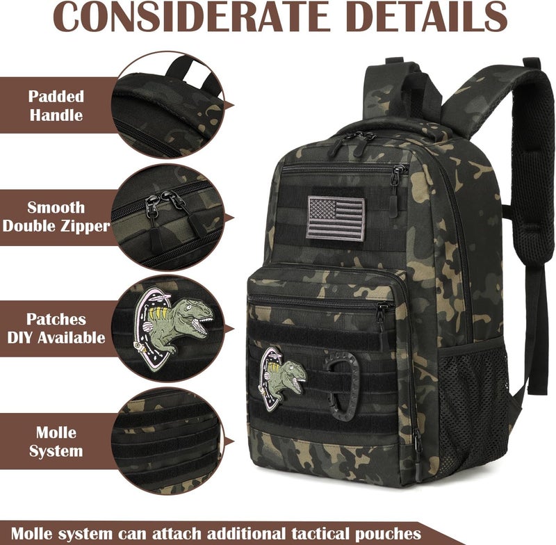 SunForMorning Kids Tactical Backpack Army Molle Bookbag Military Boys Backpack for School, Outdoor, Camping, Black CM - Image 4